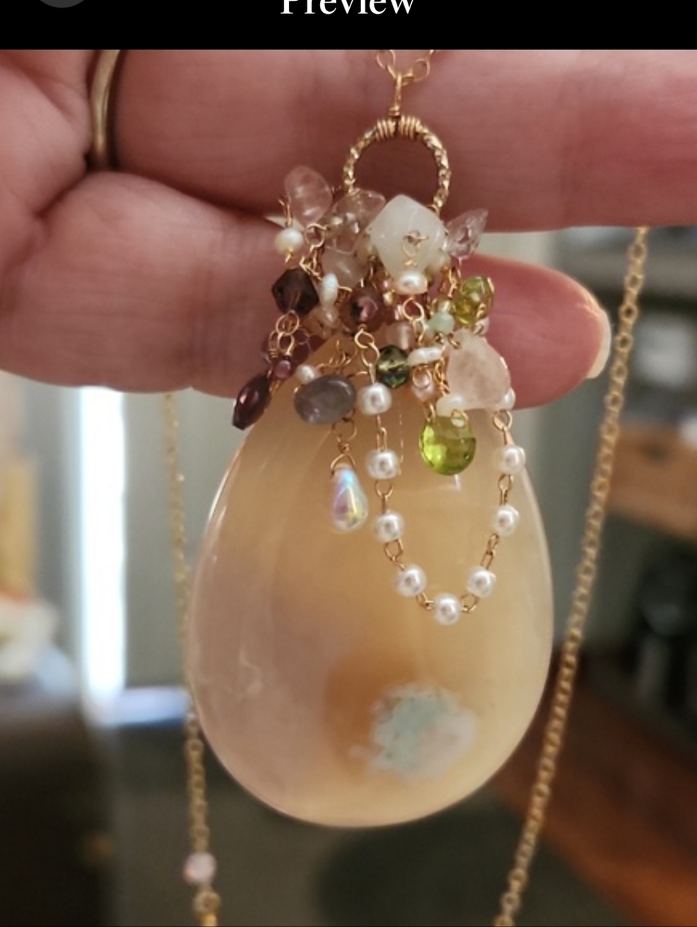 Flower Agate/gemstone & Pearl Pendant & earring Set